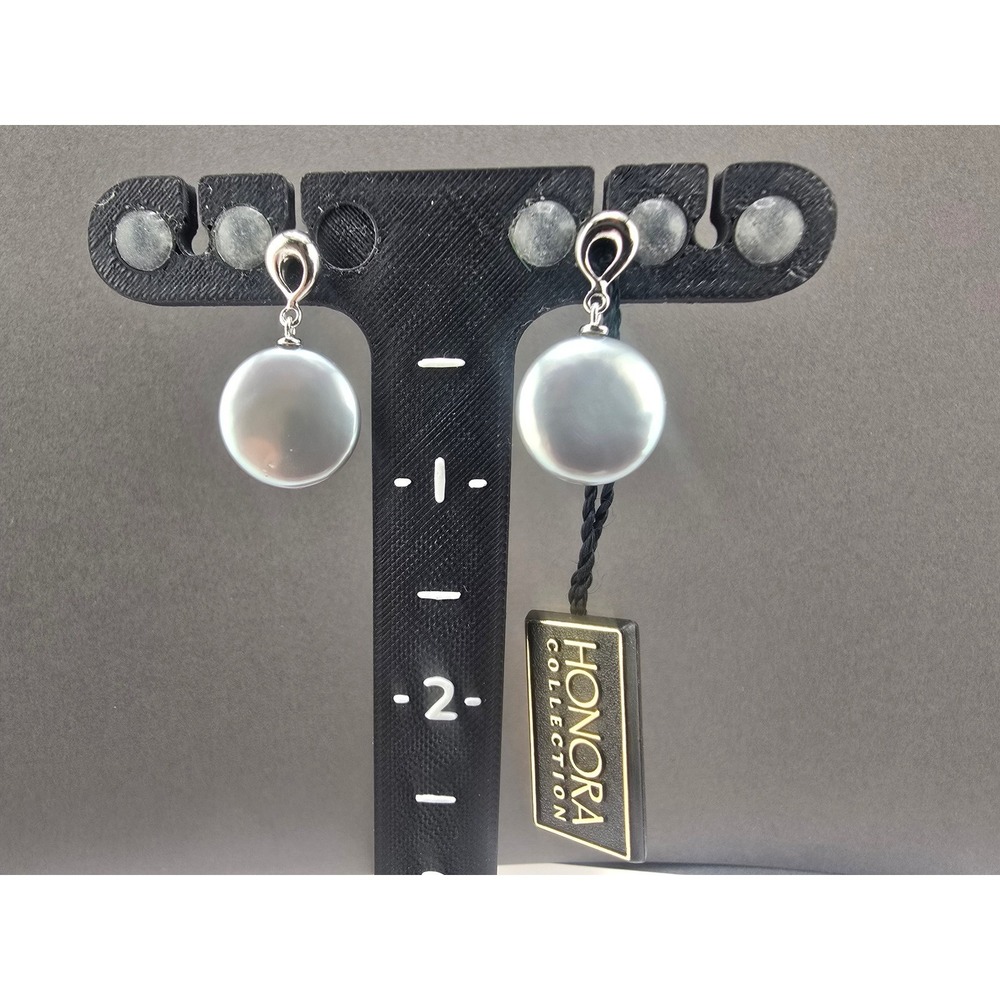 Honora Collection Dangle Earrings Grey Sterling Silver 925 Coin Pearl 1in